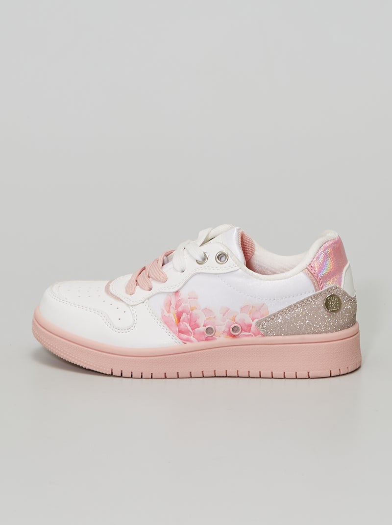 Sneakers uit twee materialen met bloemmotief WIT - Kiabi