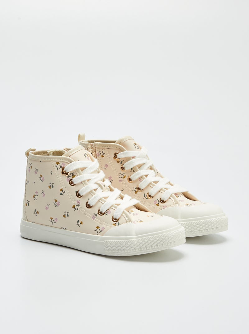 Sneakers van imitatieleer met bloemenprint KAKI - Kiabi
