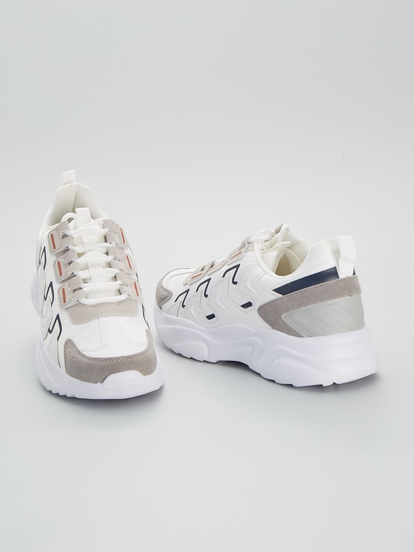 Sneakers van imitatieleer met contrasterende details wit - Kiabi