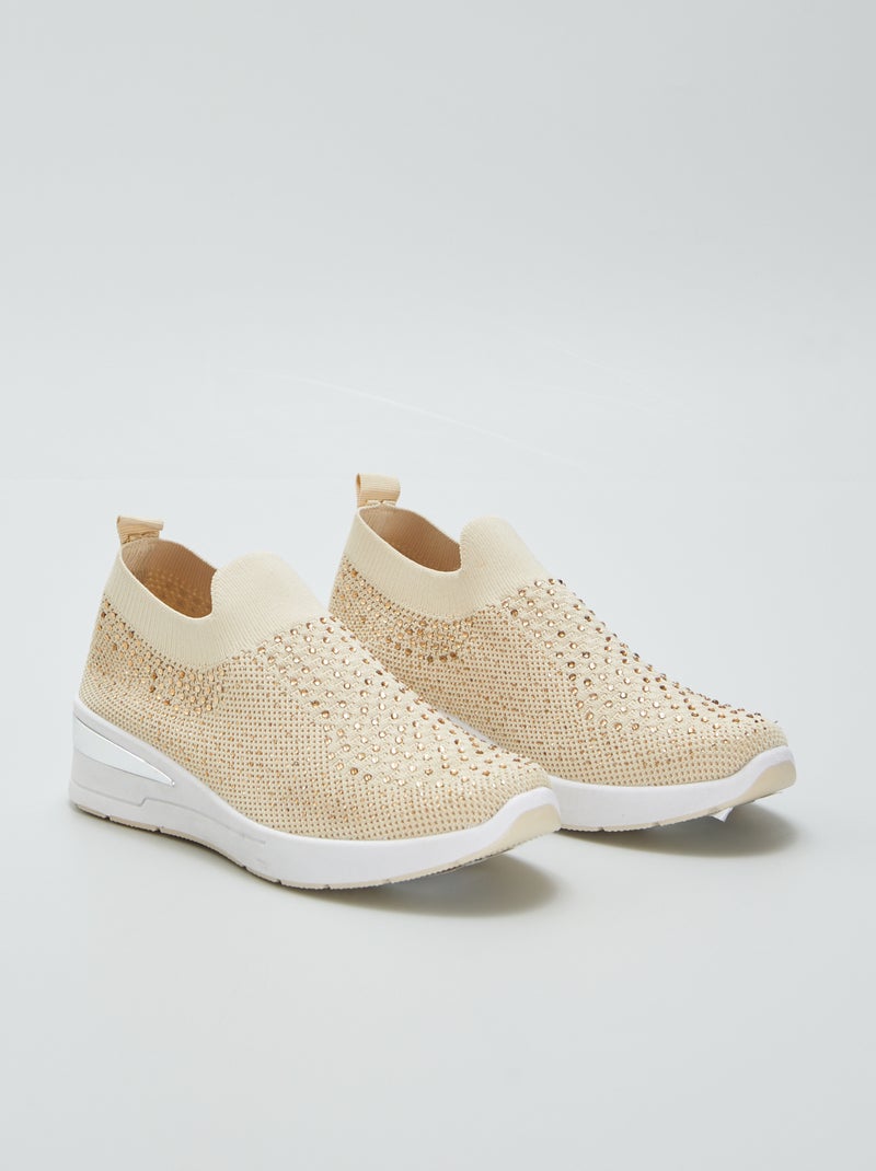 Sneakers van mesh en strass BIEGE - Kiabi