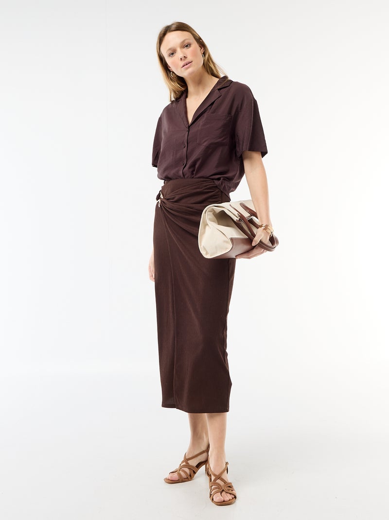 Soepe blouse met korte mouwen Bruin - Kiabi