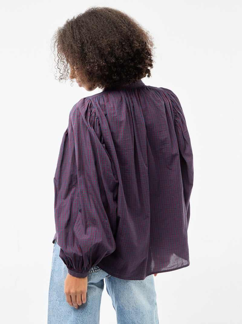 Soepe blouse met vichyprint Blauw - Kiabi
