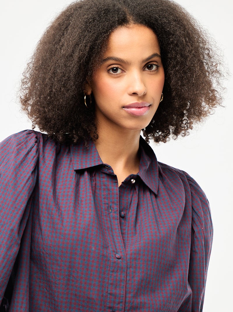 Soepe blouse met vichyprint Blauw - Kiabi