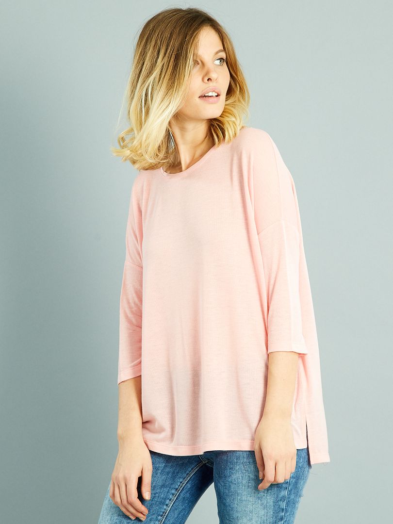 Soepel T-shirt met driekwartmouwen roze  - Kiabi
