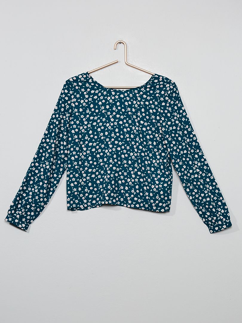 Soepele blouse met bloemen GROEN - Kiabi