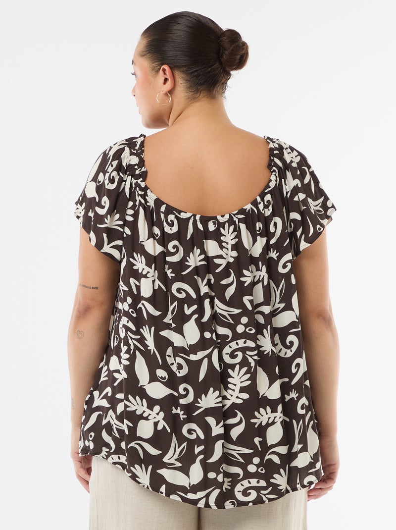 Soepele crêpe blouse met korte mouwen Blauw - Kiabi