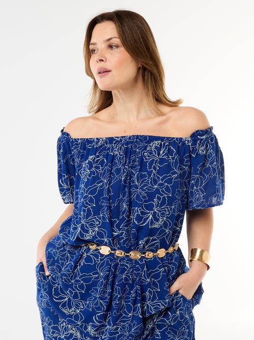 Soepele crêpe blouse met korte mouwen - Kiabi