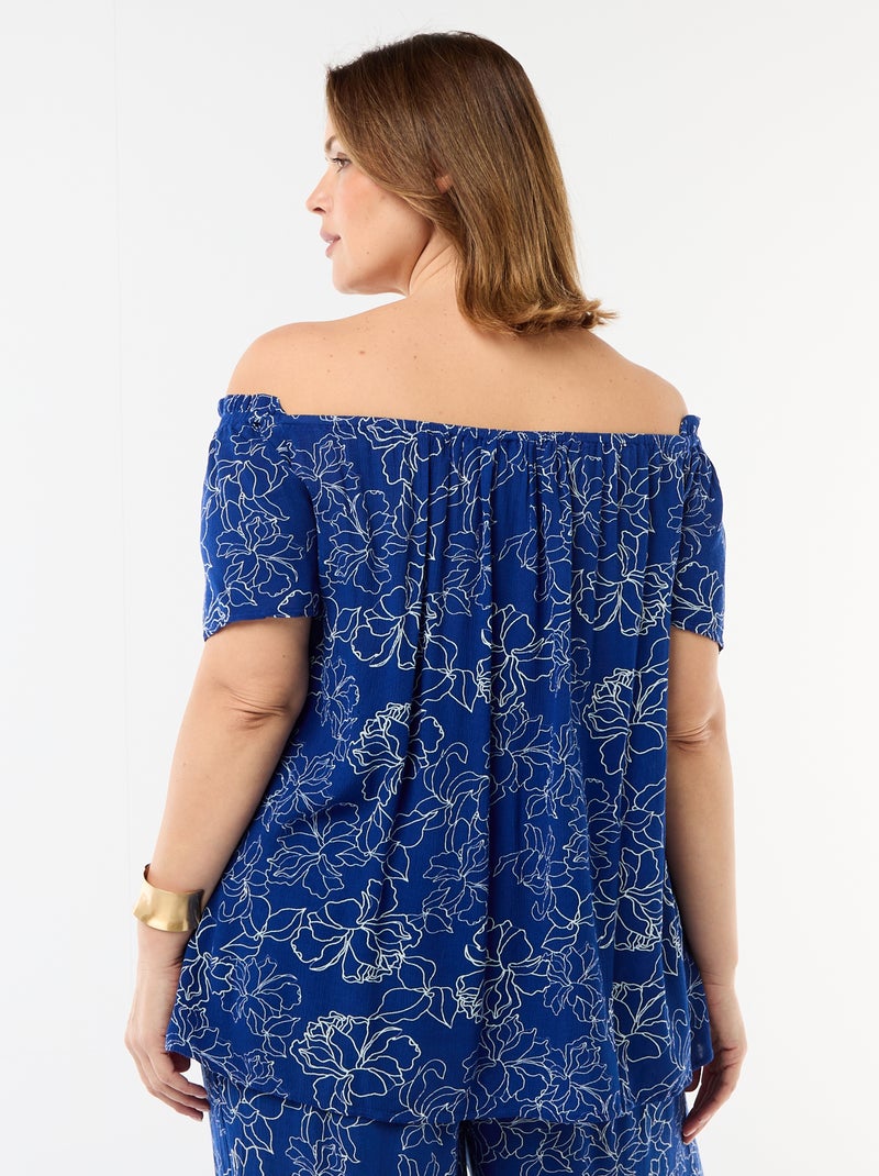 Soepele crêpe blouse met korte mouwen Blauw - Kiabi