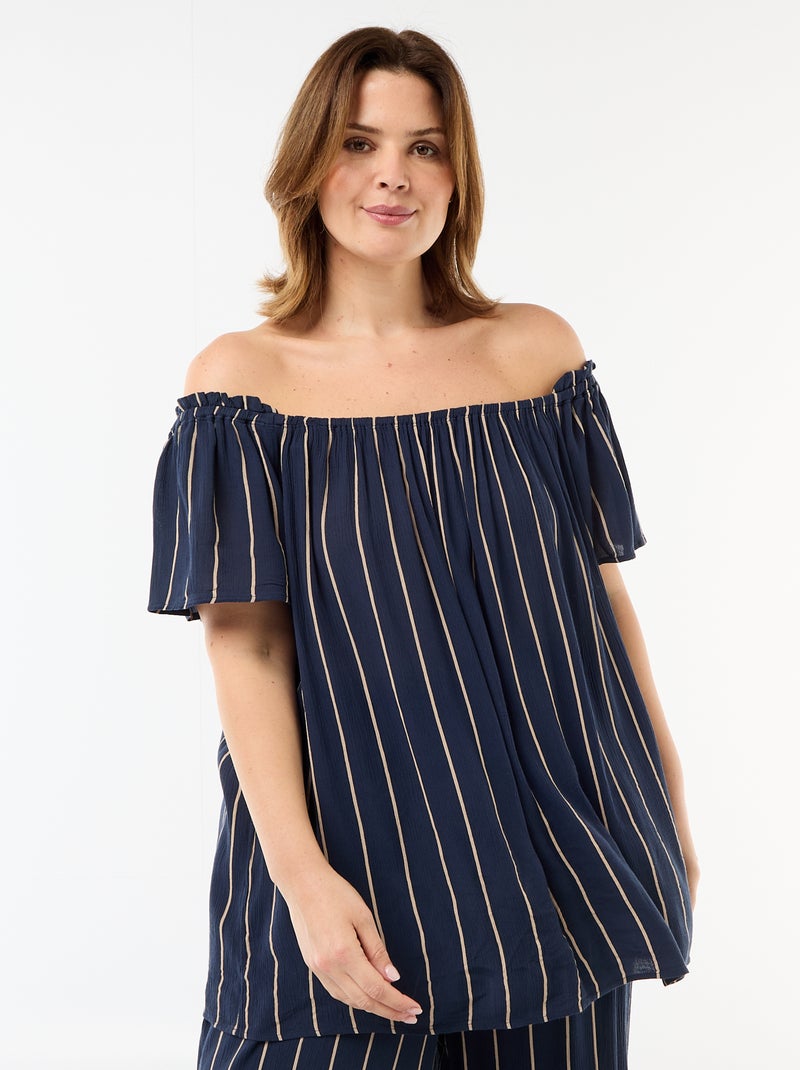 Soepele crêpe blouse met korte mouwen Blauw - Kiabi