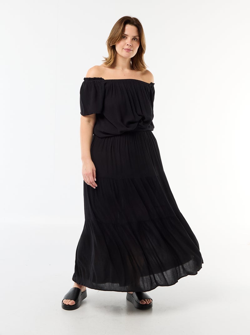 Soepele crêpe blouse met korte mouwen Zwart - Kiabi
