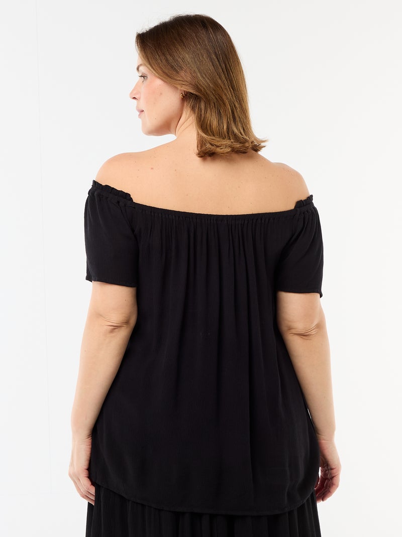 Soepele crêpe blouse met korte mouwen Zwart - Kiabi