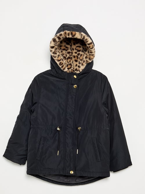 Soepele parka met capuchon en imitatiebont - Kiabi
