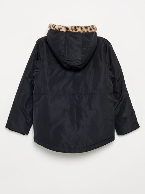 Soepele parka met capuchon en imitatiebont - Kiabi