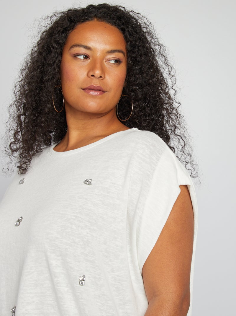 Soepelvallend, dun T-shirt met sieraden WIT - Kiabi