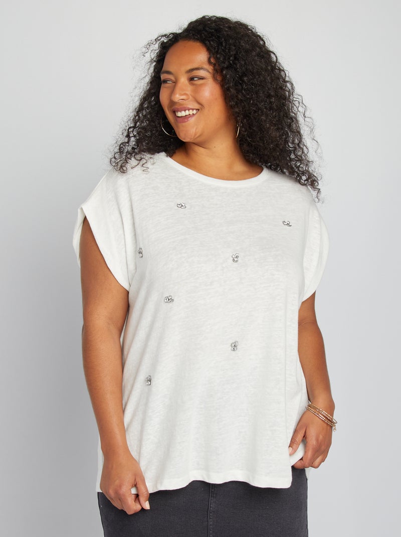 Soepelvallend, dun T-shirt met sieraden WIT - Kiabi