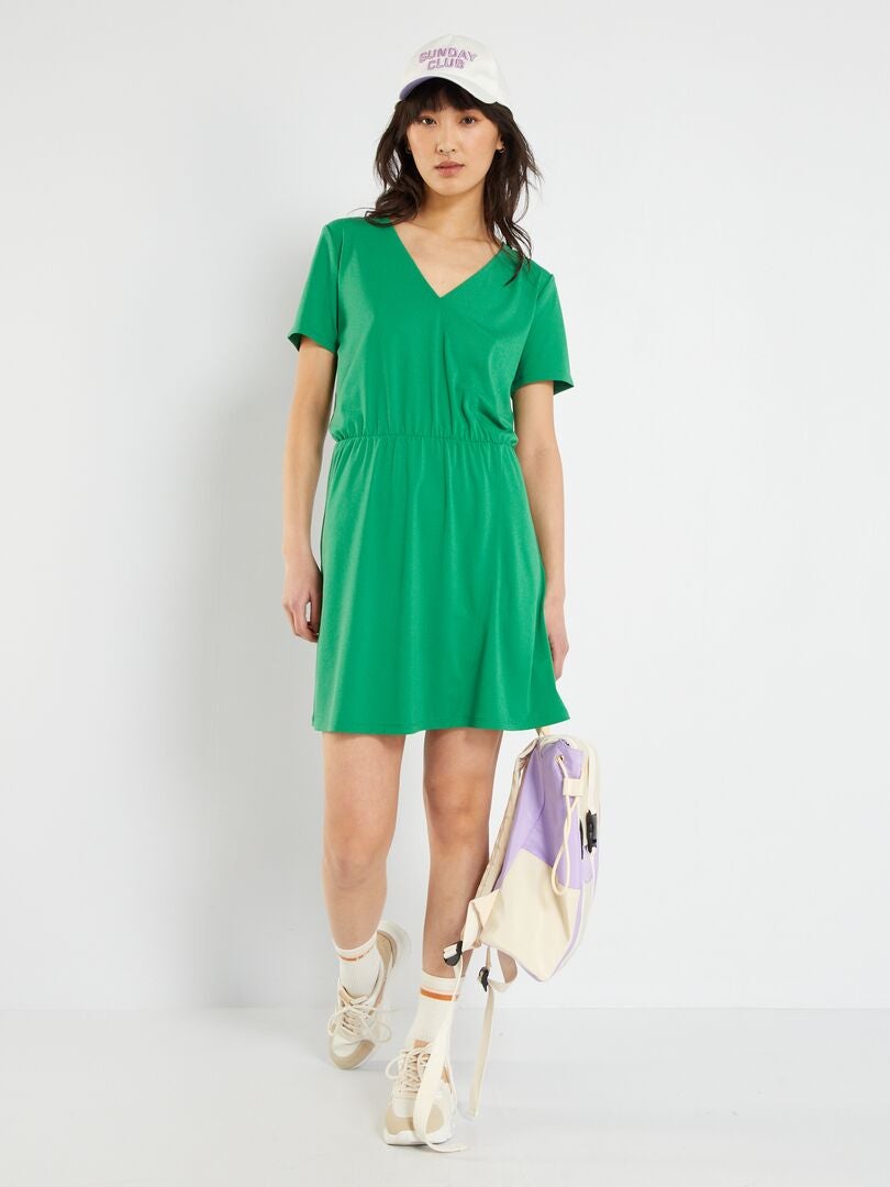 Soepelvallend jurk met korte mouwen groen - Kiabi