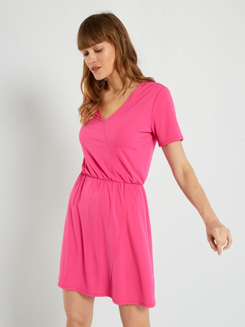 Soepelvallend jurk met korte mouwen roze - Kiabi