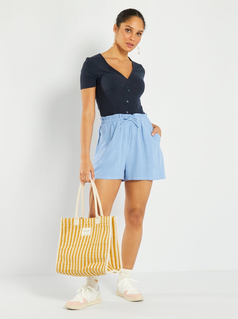 Soepelvallend, licht short met hoge taille BLAUW - Kiabi