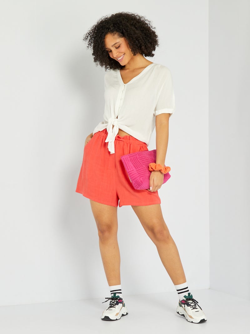 Soepelvallend, licht short met hoge taille rood - Kiabi