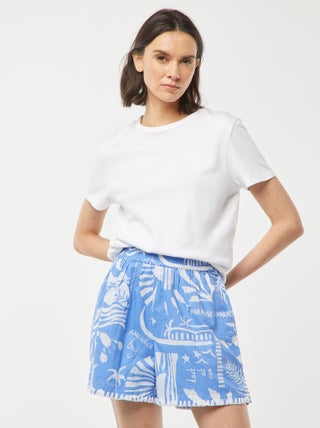 Soepelvallend short van katoenvoile met all-over motiefje