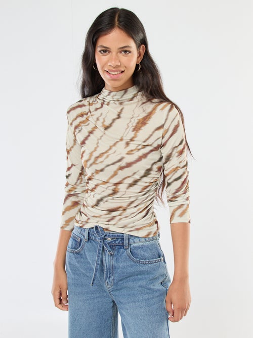 Soepelvallend T-shirt met opstaande kraag en motiefje - Kiabi