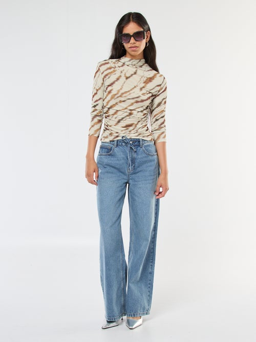 Soepelvallend T-shirt met opstaande kraag en motiefje - Kiabi