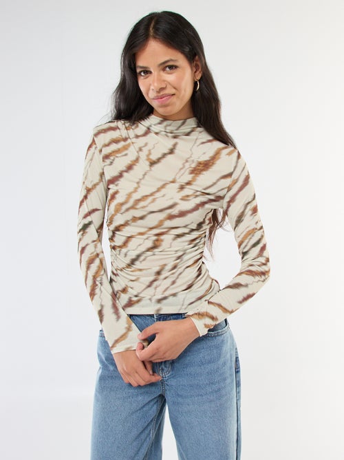 Soepelvallend T-shirt met opstaande kraag en motiefje - Kiabi