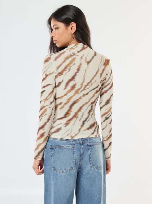 Soepelvallend T-shirt met opstaande kraag en motiefje - Kiabi