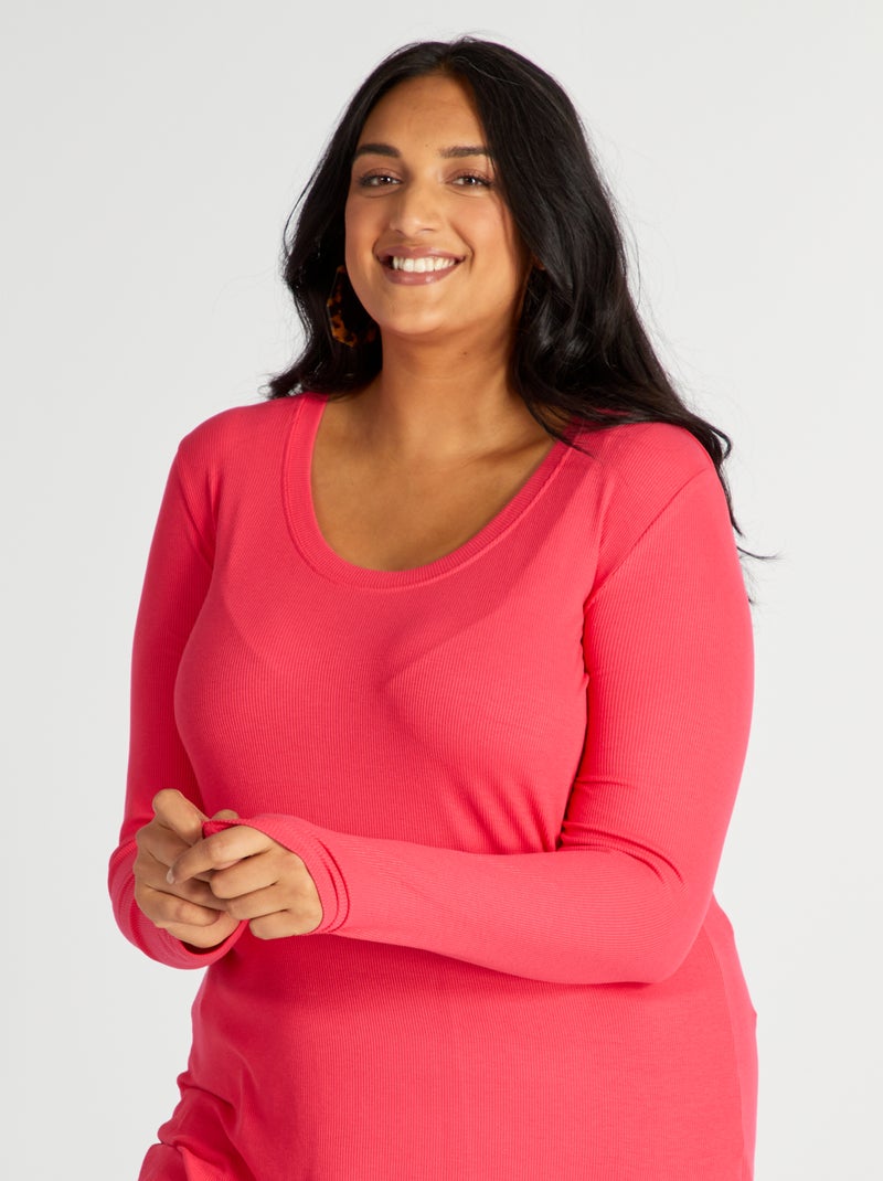 Soepelvallend T-shirt met ribtextuur en brede halslijn ROSE - Kiabi