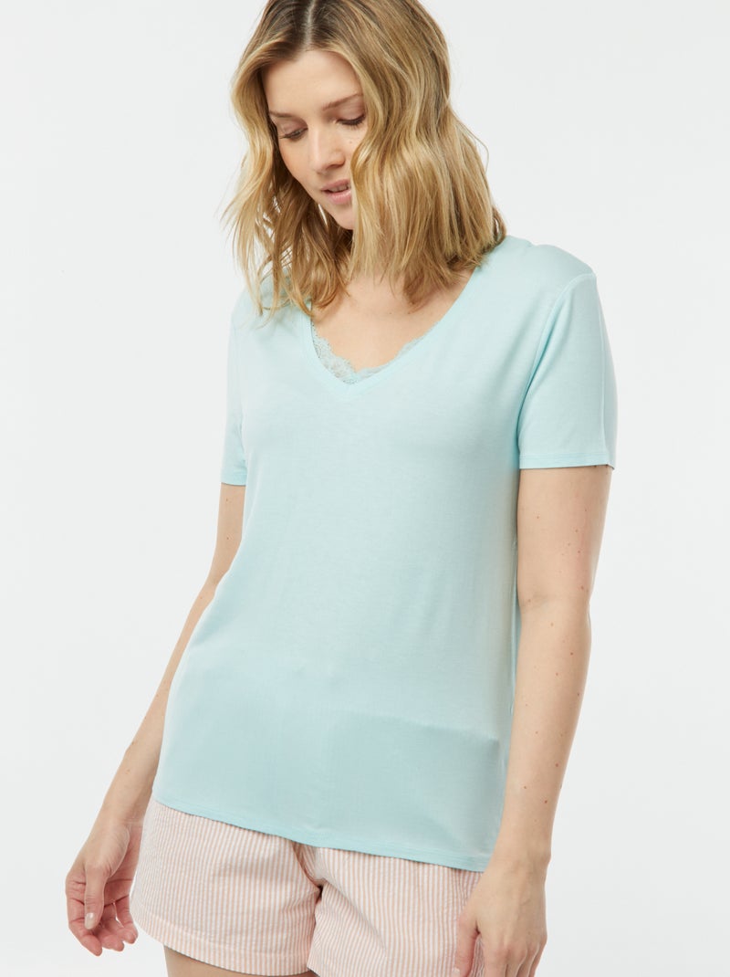 Soepelvallend T-shirt met V-hals Blauw - Kiabi