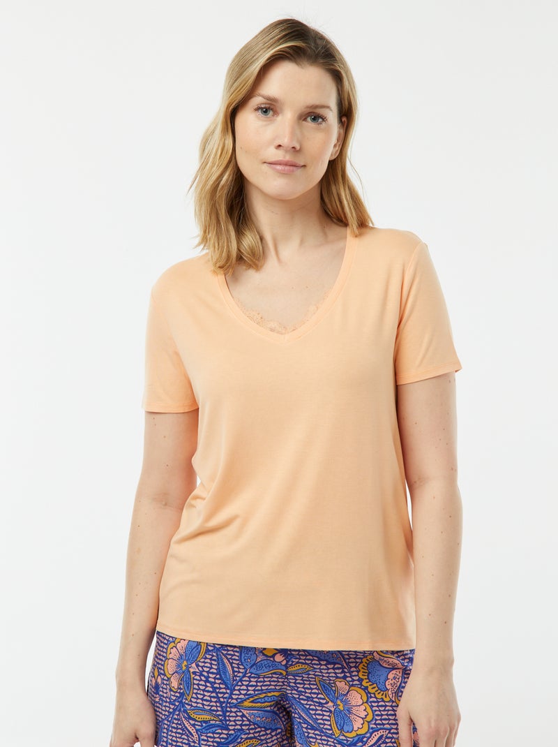 Soepelvallend T-shirt met V-hals Oranje - Kiabi