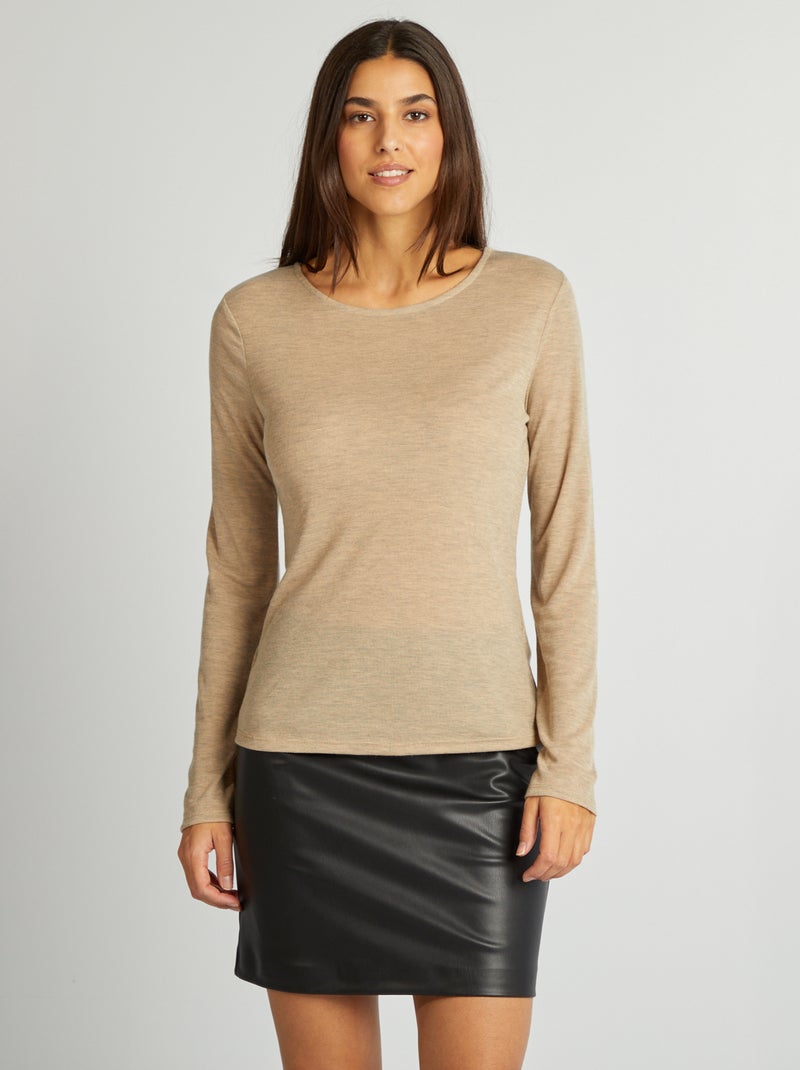 Soepelvallend T-shirt van gespikkeld tricot BIEGE - Kiabi