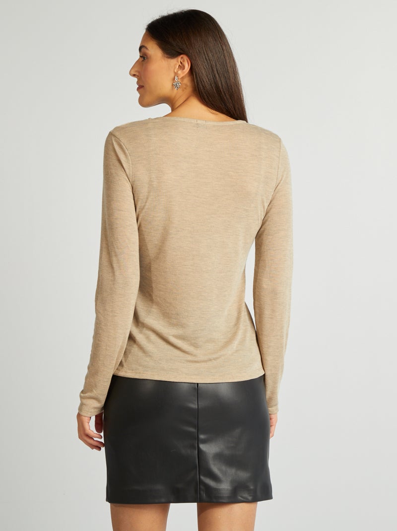 Soepelvallend T-shirt van gespikkeld tricot BIEGE - Kiabi