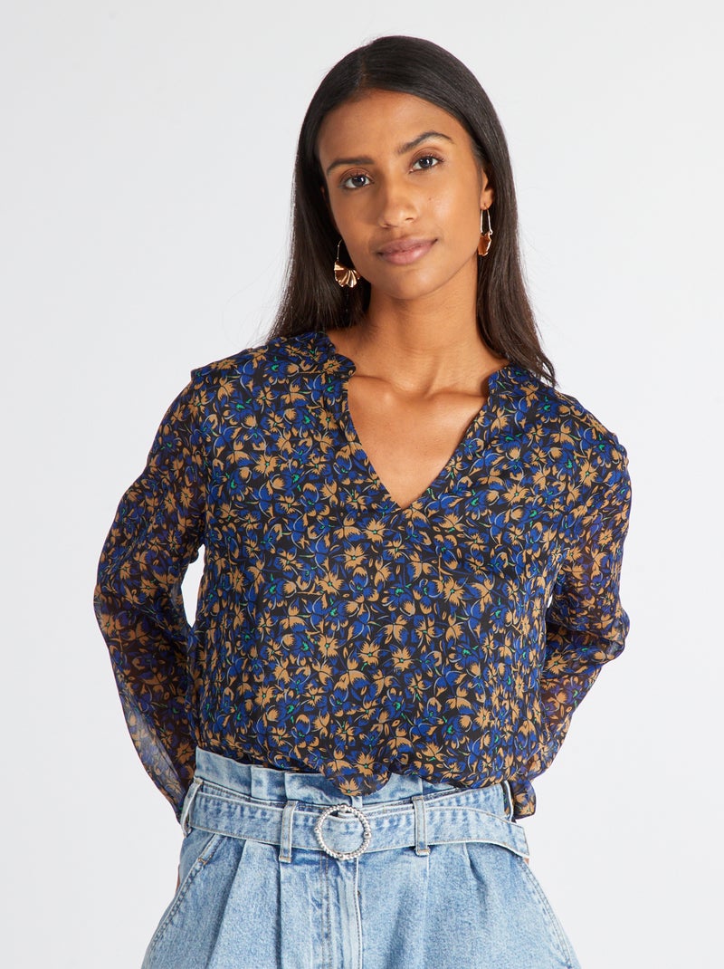 Soepelvallende blouse BLAUW - Kiabi