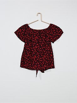 Soepelvallende blouse met bardothals - Kiabi