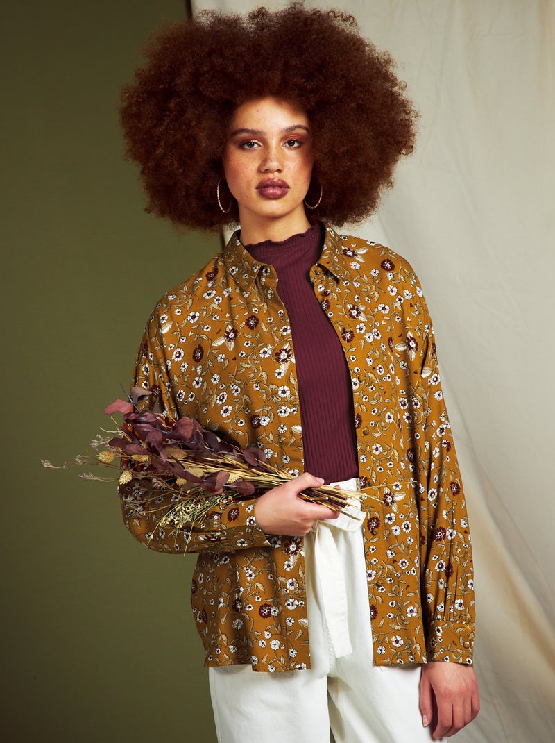 Soepelvallende blouse met bloemenprint BRUIN - Kiabi