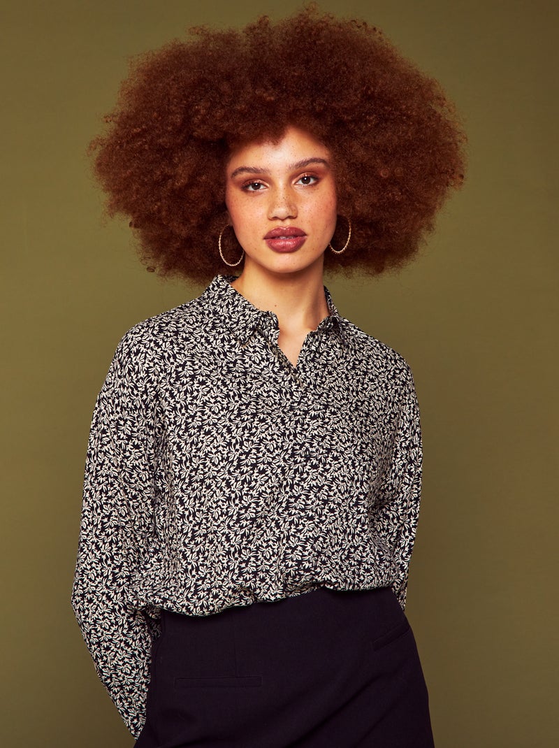 Soepelvallende blouse met bloemenprint ZWART - Kiabi