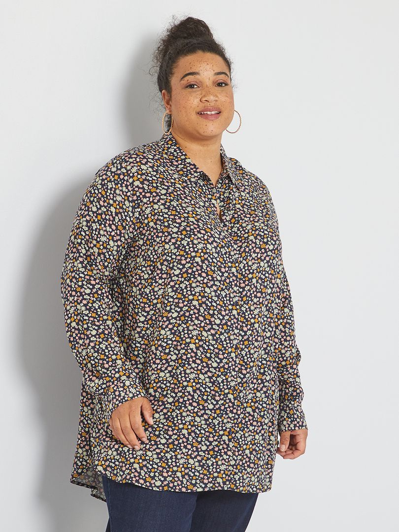 Soepelvallende blouse met bloemmotief BLAUW - Kiabi