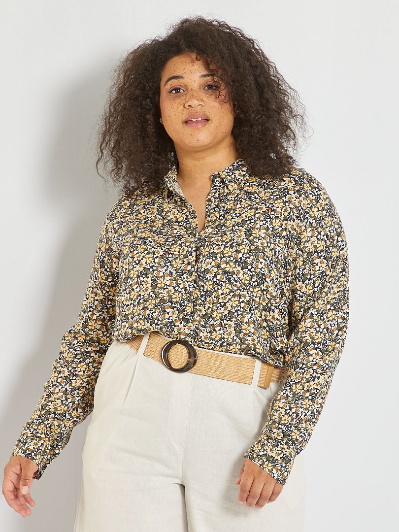 Soepelvallende blouse met bloemmotief GROEN - Kiabi