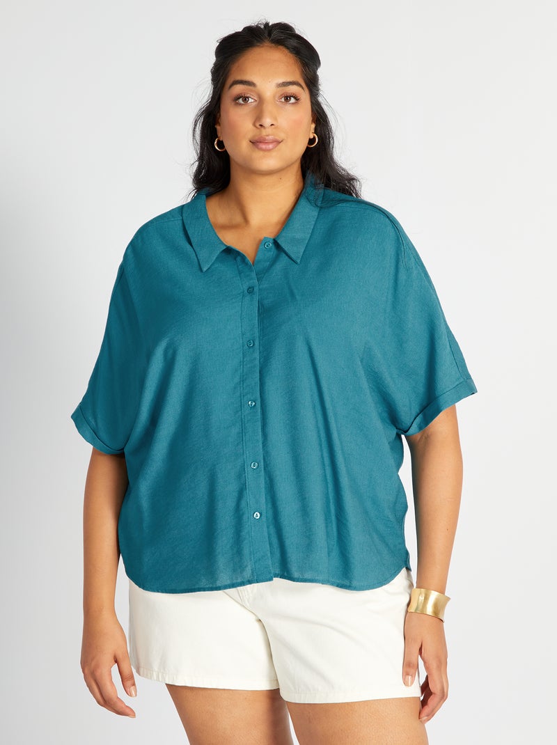 Soepelvallende blouse met Italiaanse kraag BLAUW - Kiabi