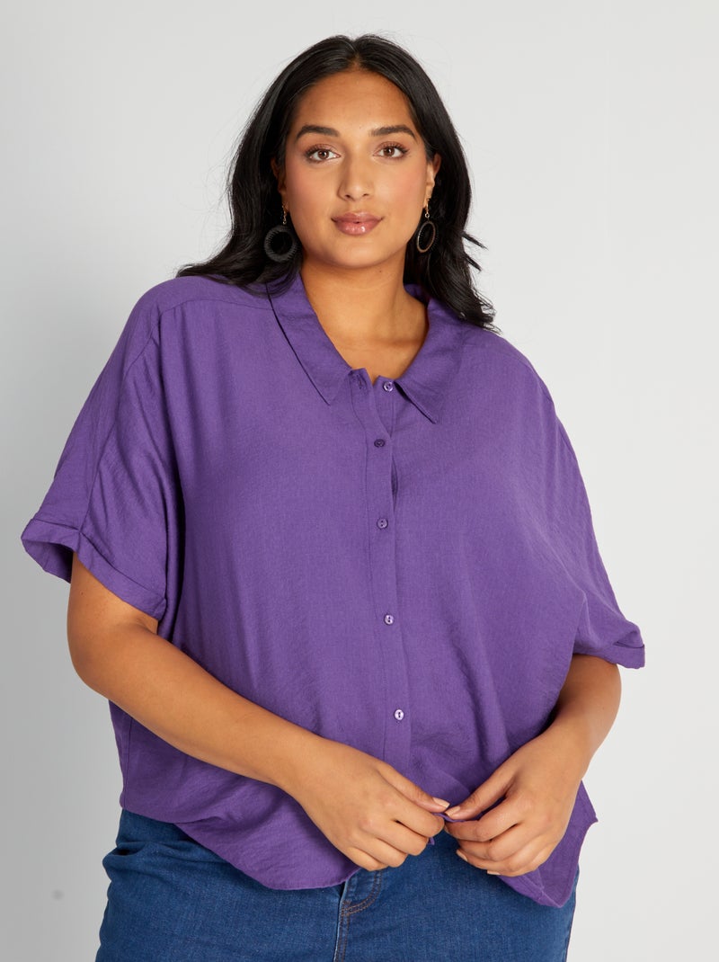Soepelvallende blouse met Italiaanse kraag PAARS - Kiabi