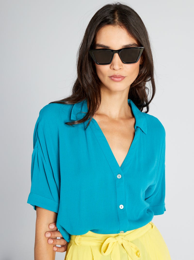 Soepelvallende blouse met korte mouw BLAUW - Kiabi