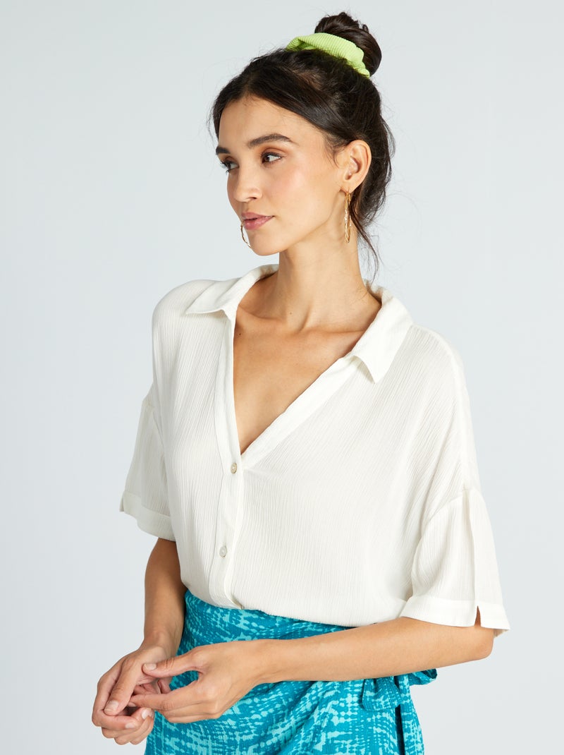 Soepelvallende blouse met korte mouw WIT - Kiabi