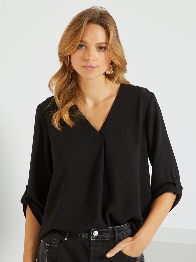 Soepelvallende blouse met lange mouw 'JDY' zwart - Kiabi