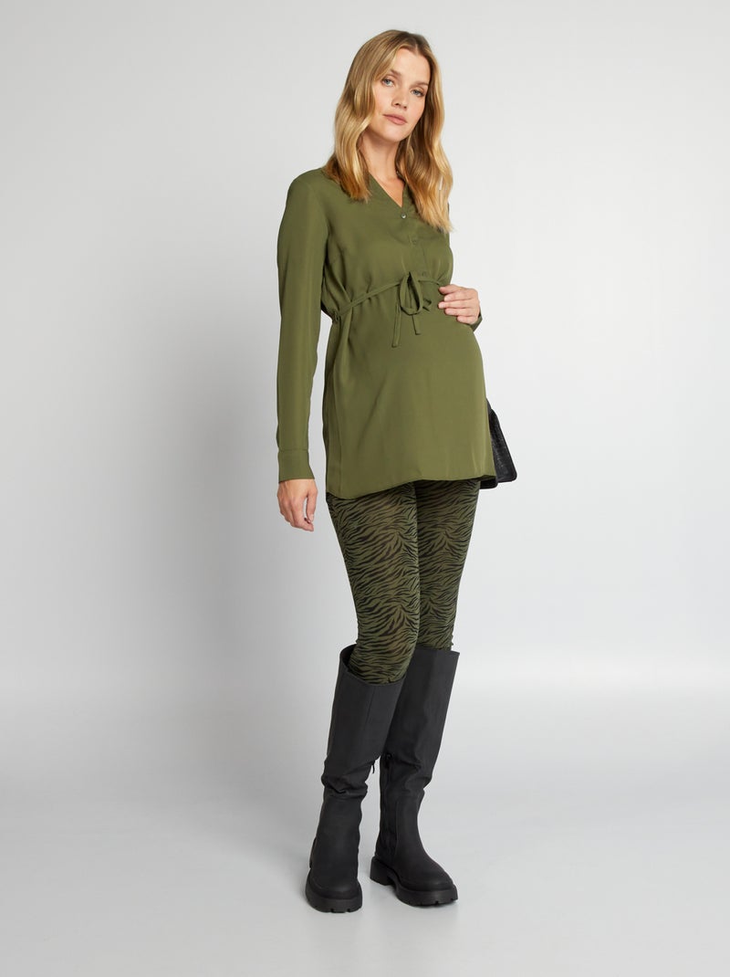 Soepelvallende blouse met lange mouw KAKI - Kiabi