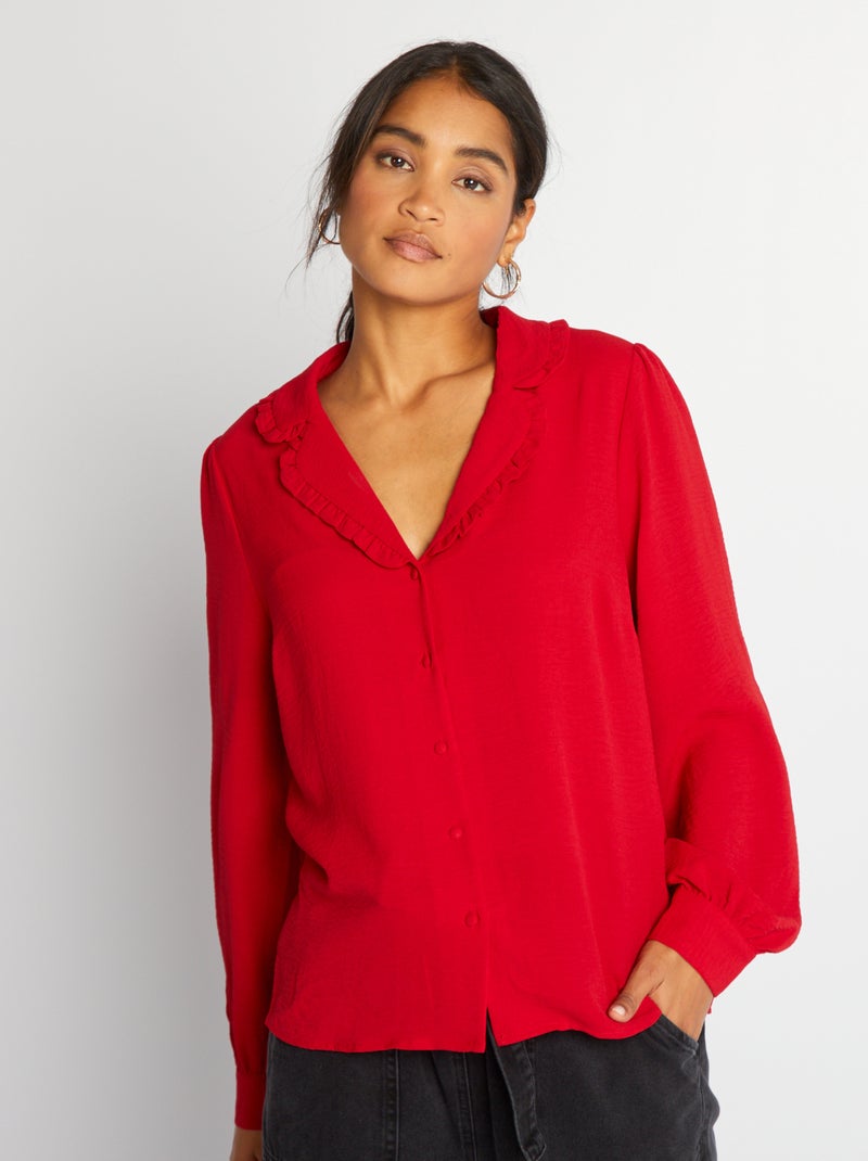 Soepelvallende blouse met lange mouw Rood - Kiabi