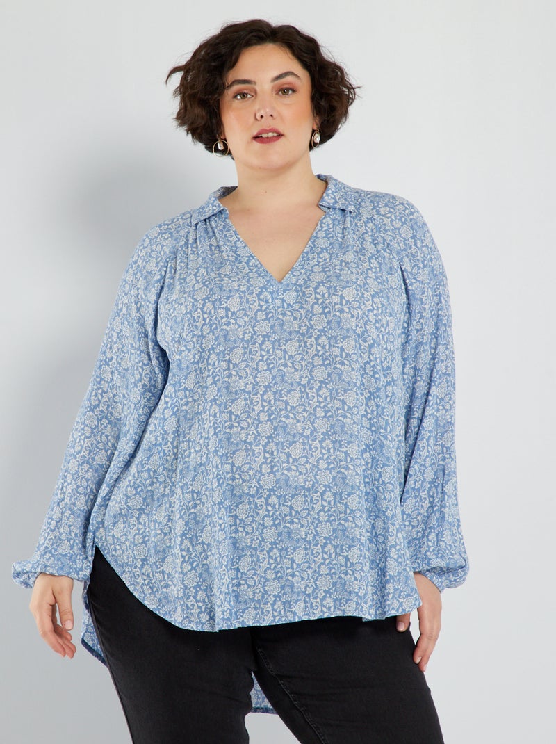 Soepelvallende blouse met print BLAUW - Kiabi