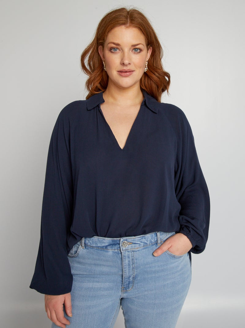 Soepelvallende blouse met print en pofmouwen BLAUW - Kiabi