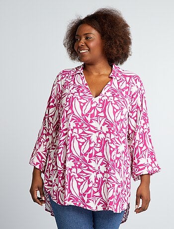 Soepelvallende blouse met print en pofmouwen - Kiabi