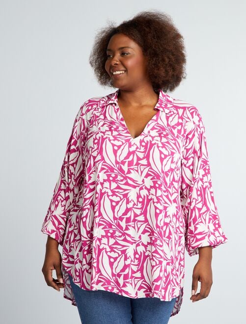 Soepelvallende blouse met print en pofmouwen - Kiabi